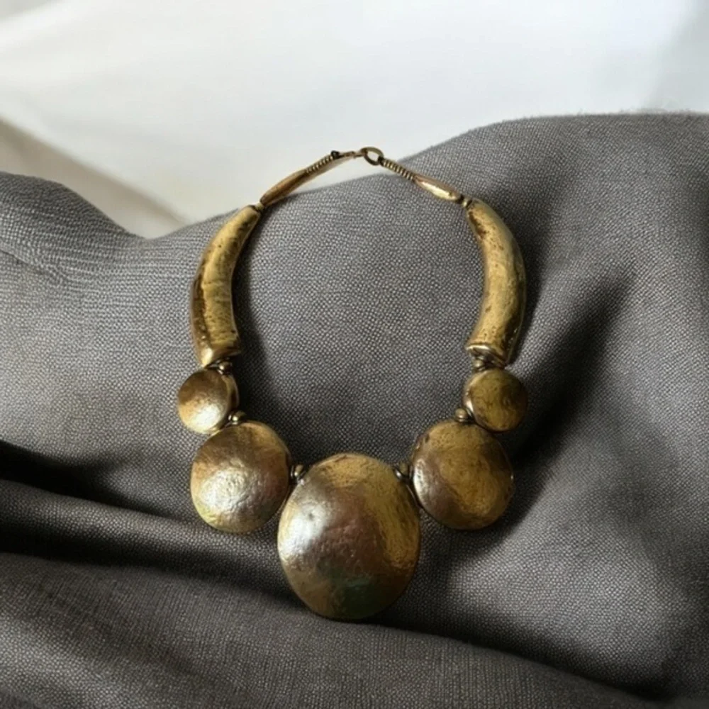 Bold Gold Statement Necklace vintage brass boho style